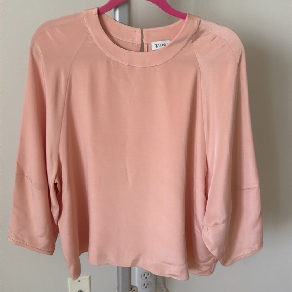 NWOT Lilysilk nude beige 100% mulberry washable silk top blouse, size 12/L - Picture 3 of 11